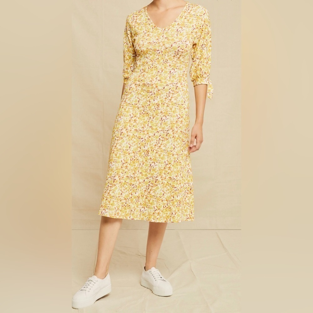 Wedding Guest Dress Size M Organic Cotton Amour Vert Yellow Floral Midi Cottage